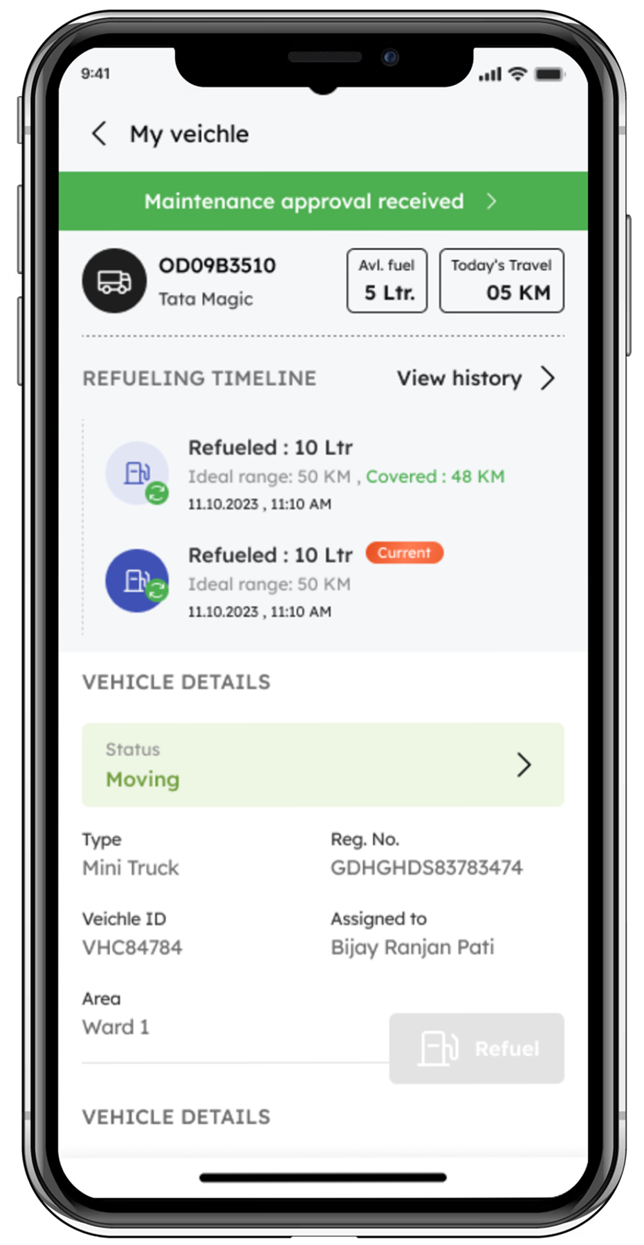 Fuel Filled Report screenshot