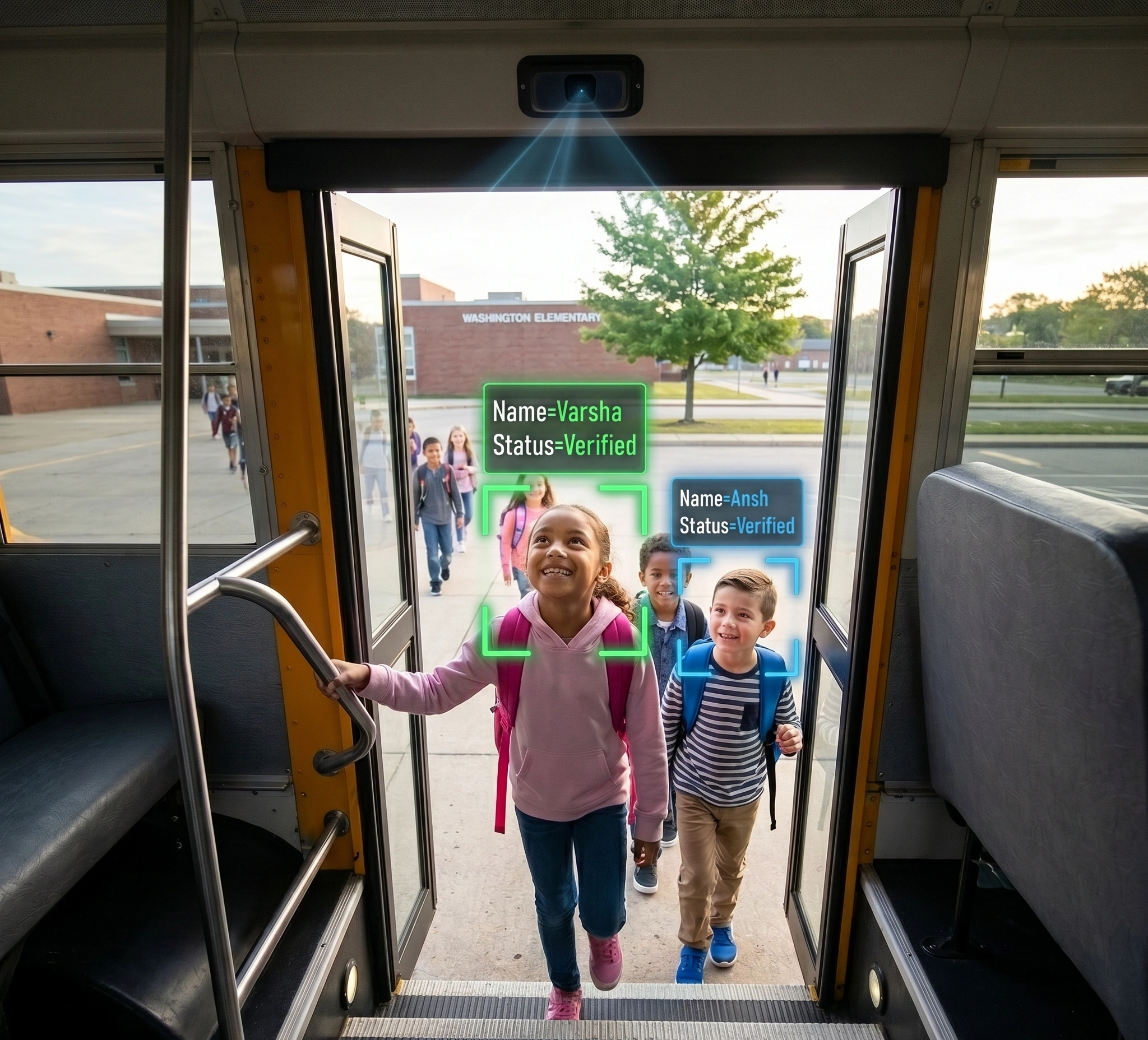 School bus multi-face verification camera system